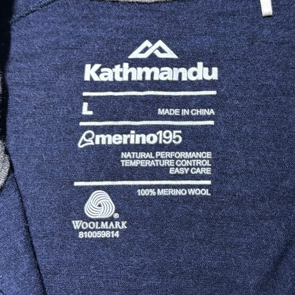 Kathmandu Merino195 1/4 Zip Pullover Mens Large Navy Blue Wool Base Layer Top - Picture 3 of 11